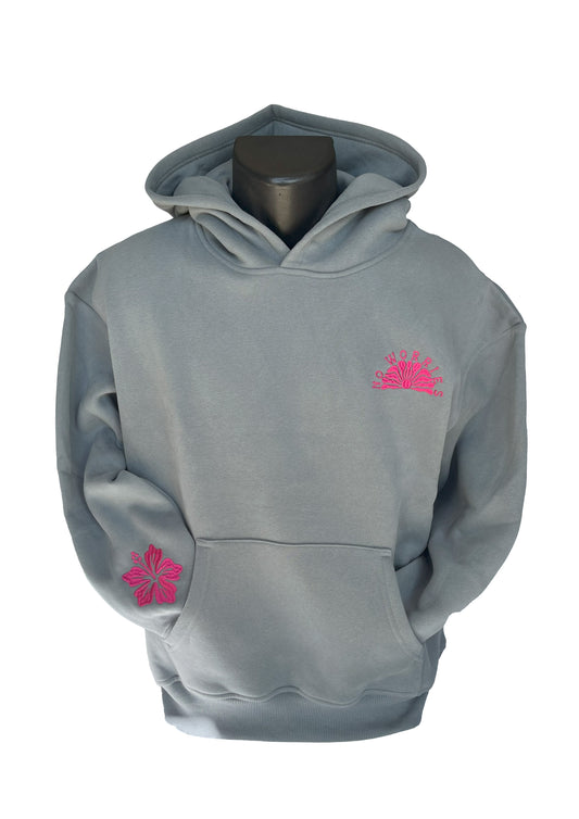 Adults Embroidered Mermaid Stamp Hoodie-Grey/Fuchsia