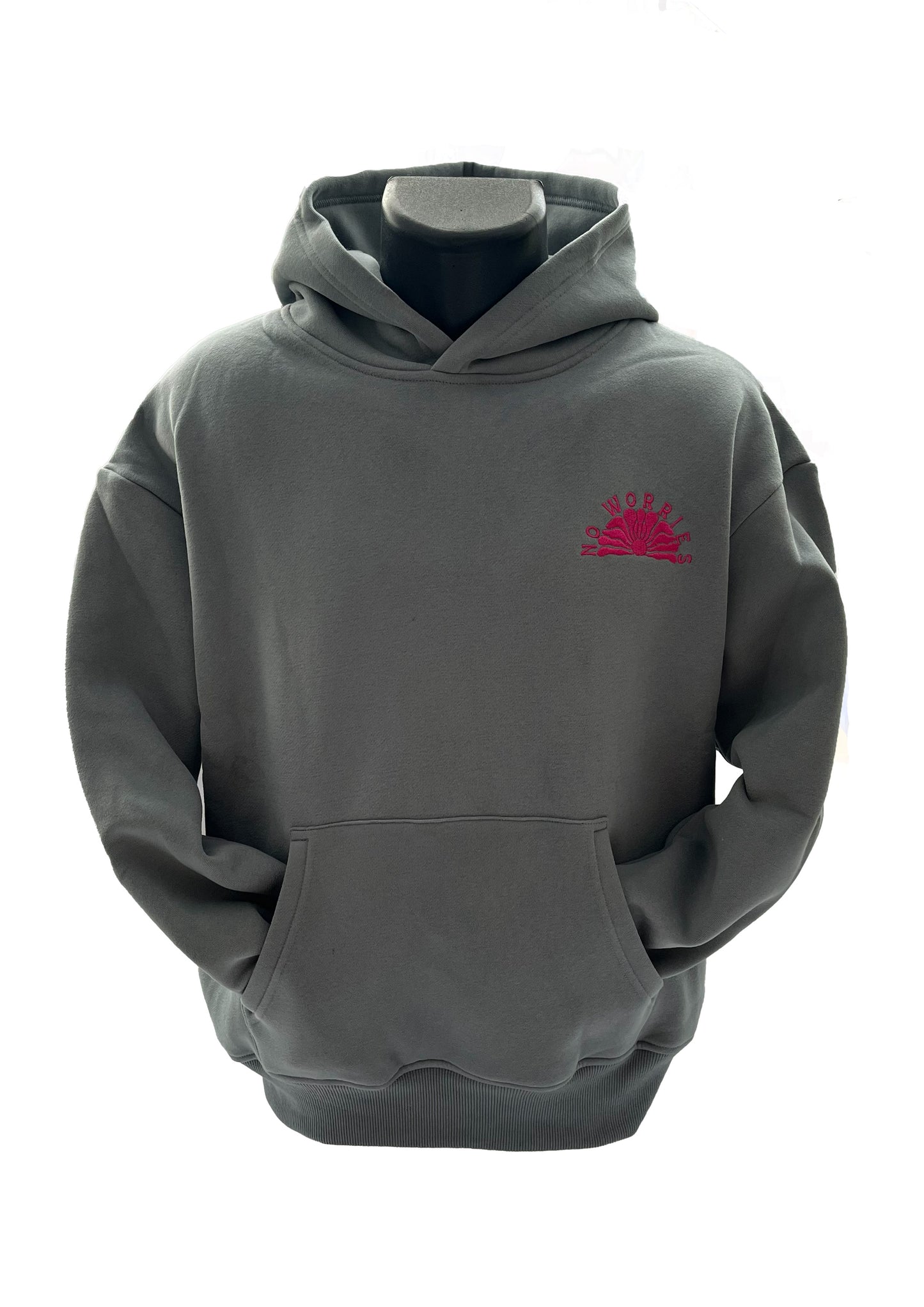 Adults Embroidered Clam Hoodie-Grey/Fuchsia