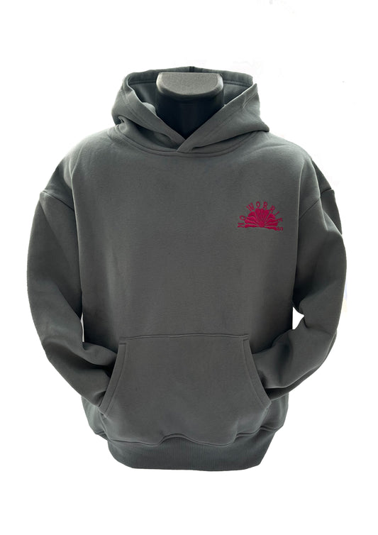 Adults Embroidered Clam Hoodie-Grey/Fuchsia
