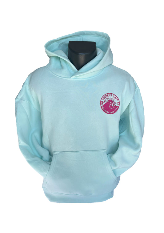 Adults Embroidered Wave Hoodie-Mint/Fuchsia
