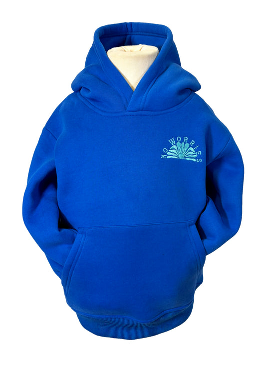 Kids Embroidered Hibiscus Hoodie-Royal Blue