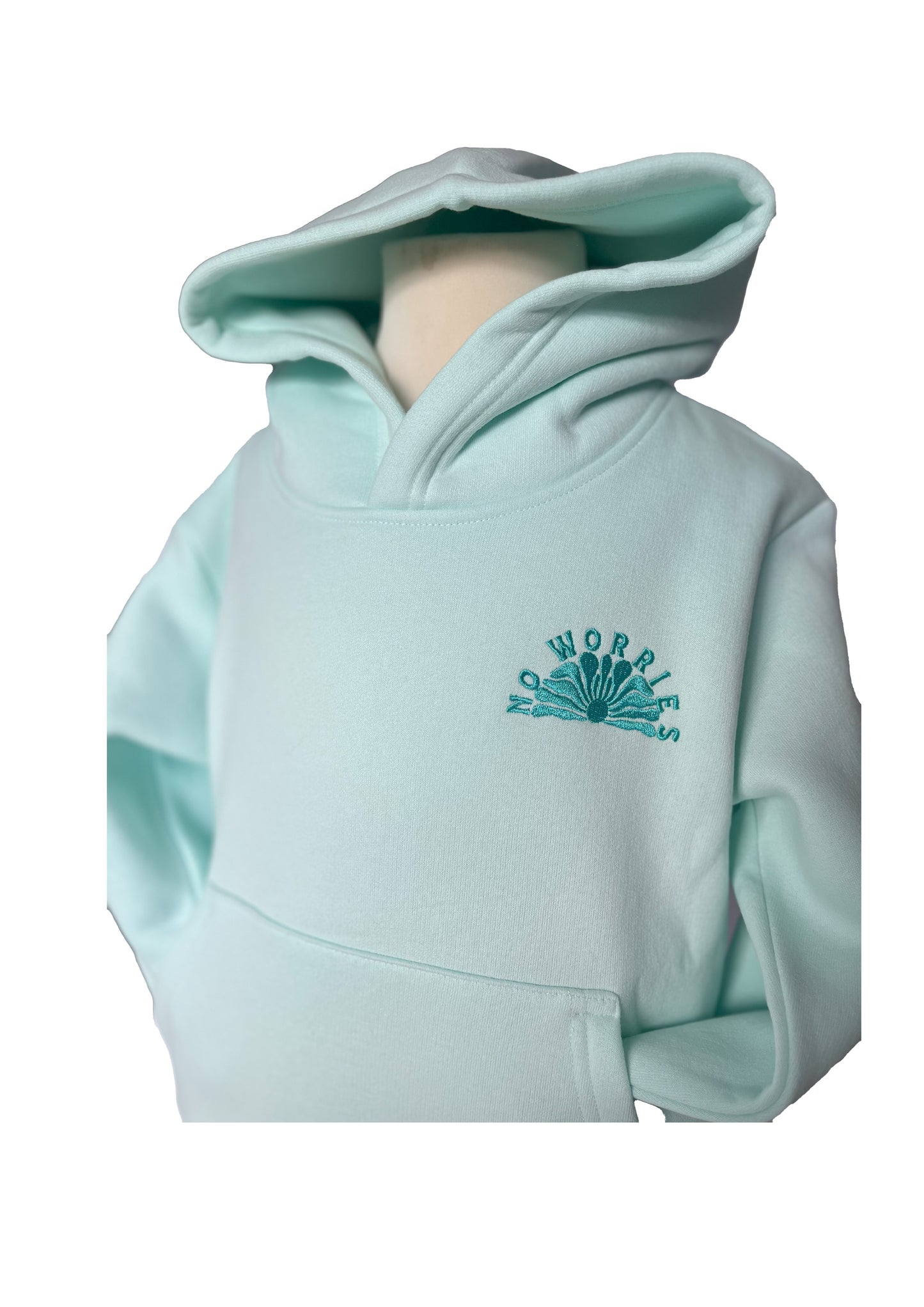 Kids Embroidered Hibiscus Hoodie-Mint