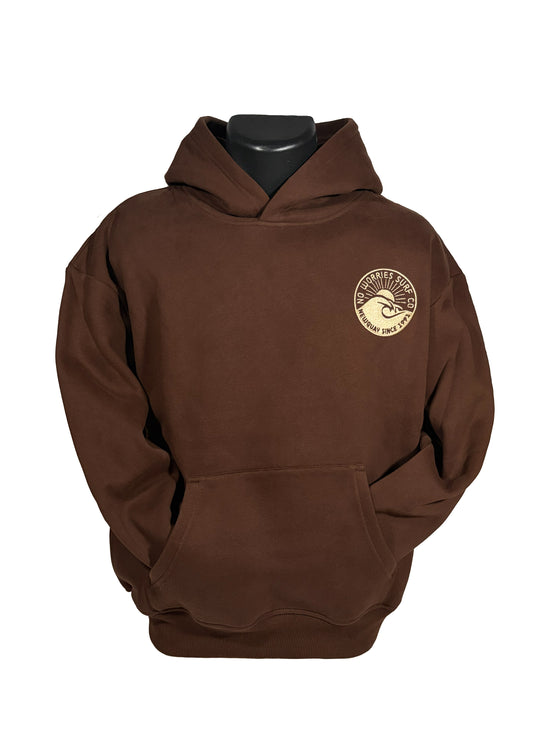 Adults Embroidered Wave Hoodie-Chocolate