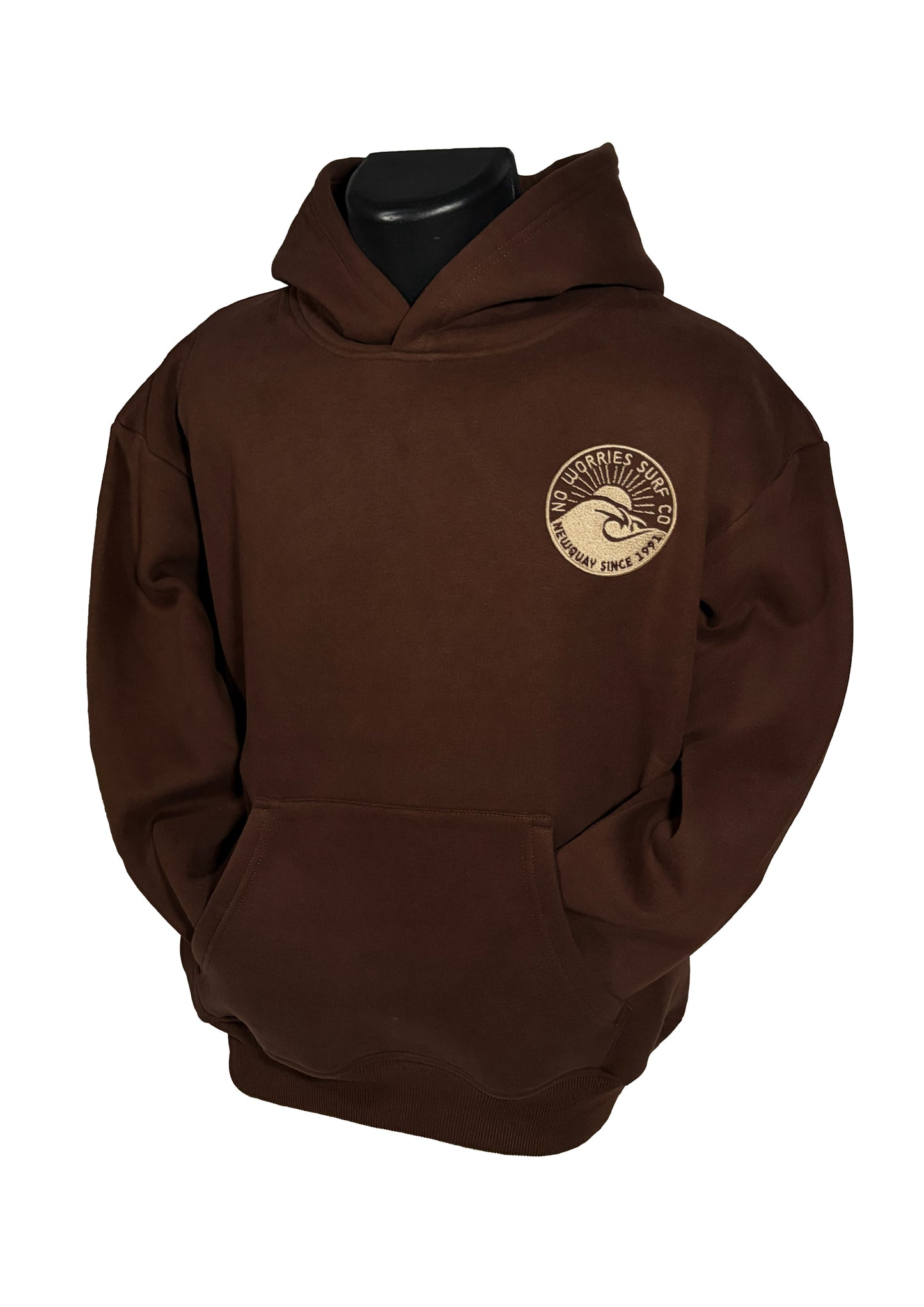 Adults Embroidered Wave Hoodie-Chocolate