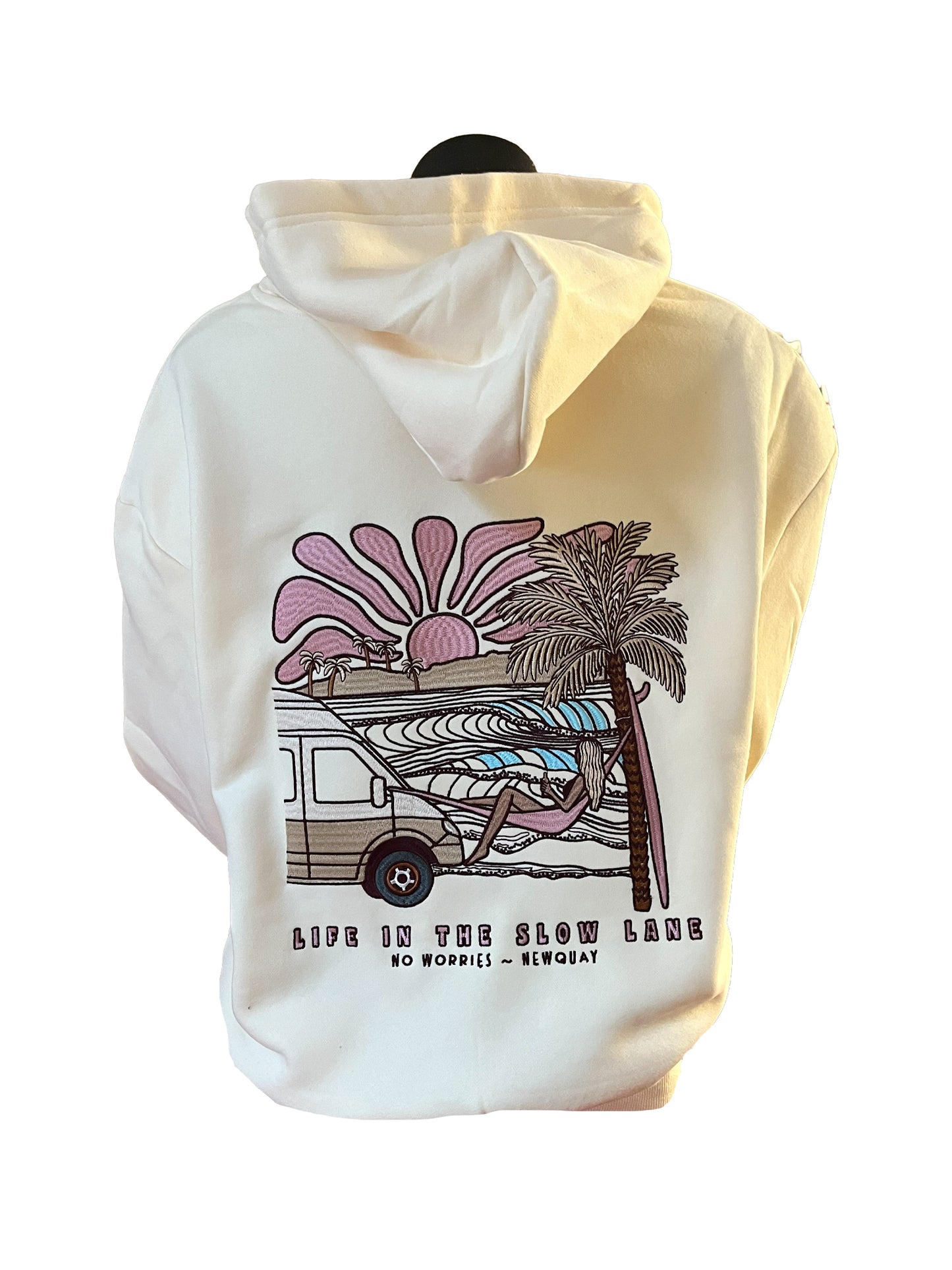 Adults Embroidered The Slow Lane Hoodie-Vanilla