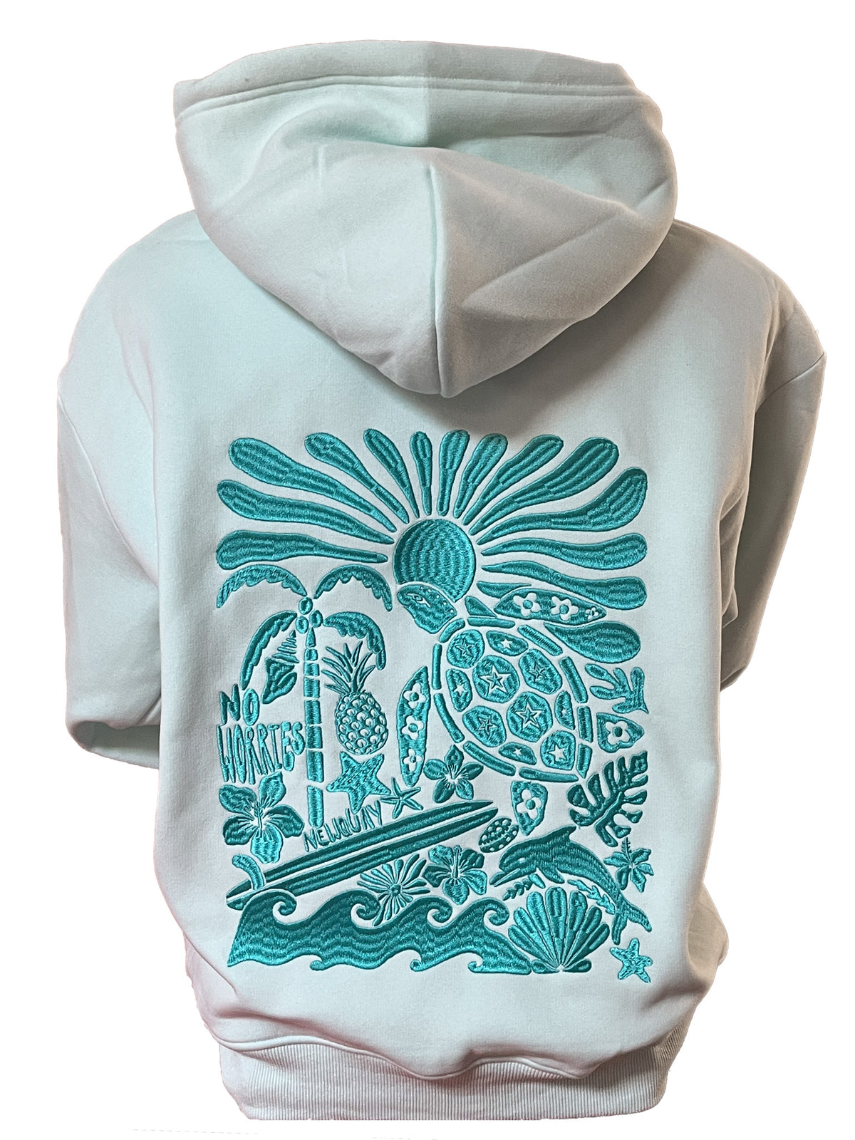 Adults Embroidered Turtle Hoodie-Mint