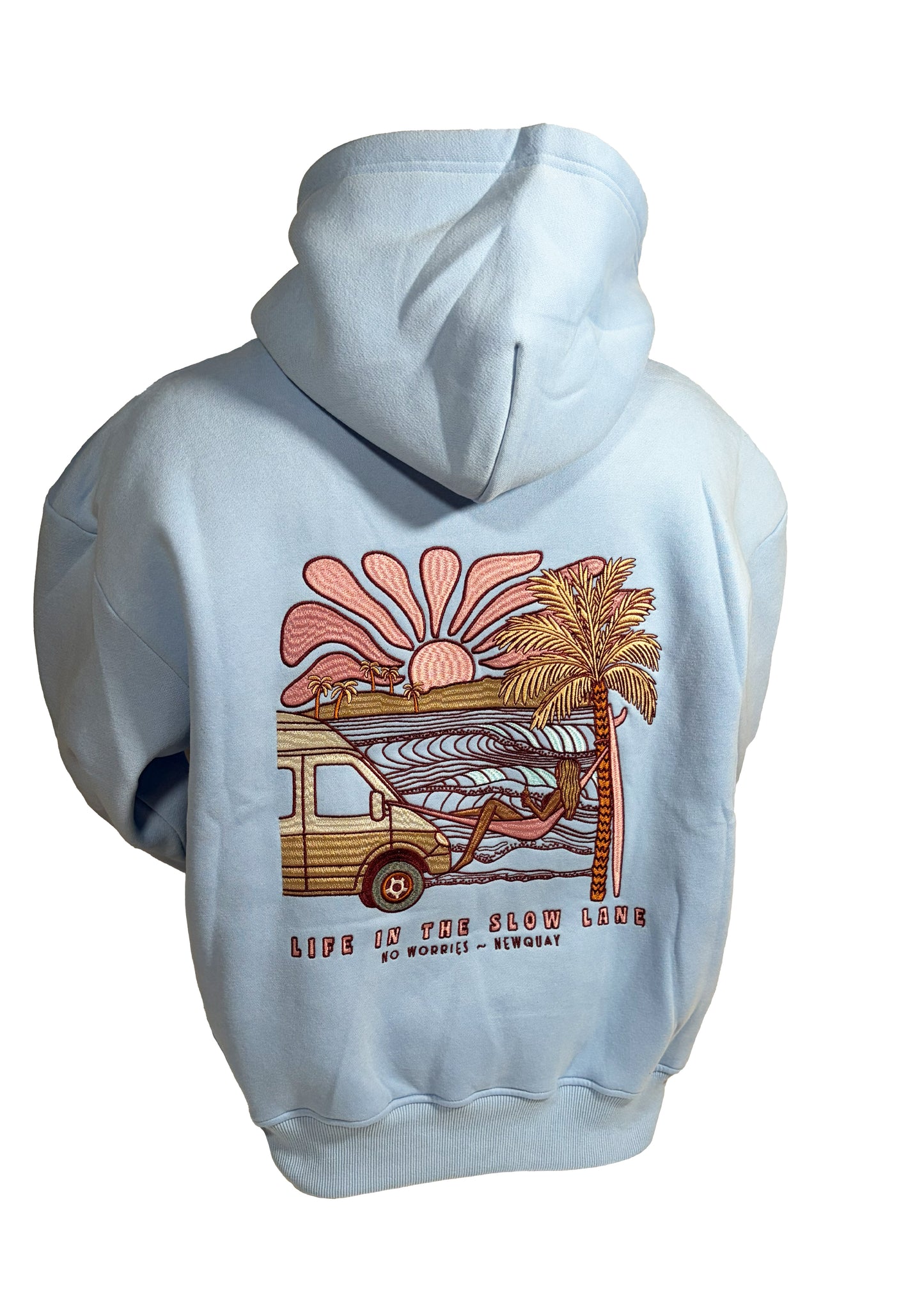 Adults Embroidered The Slow Lane Hoodie-Sky Blue