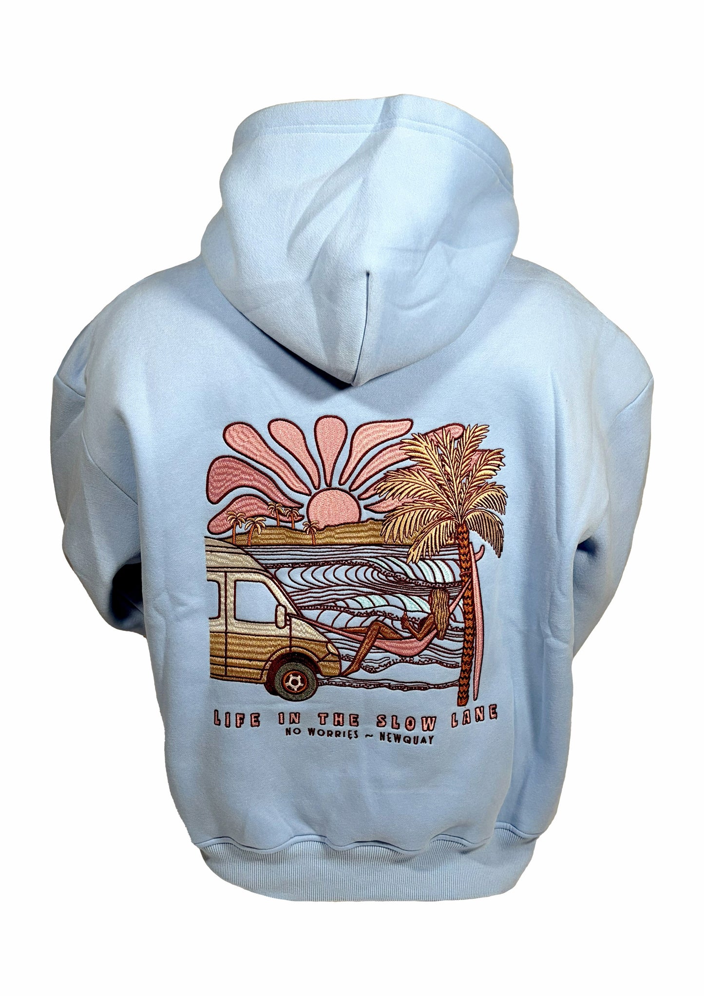 Adults Embroidered The Slow Lane Hoodie-Sky Blue