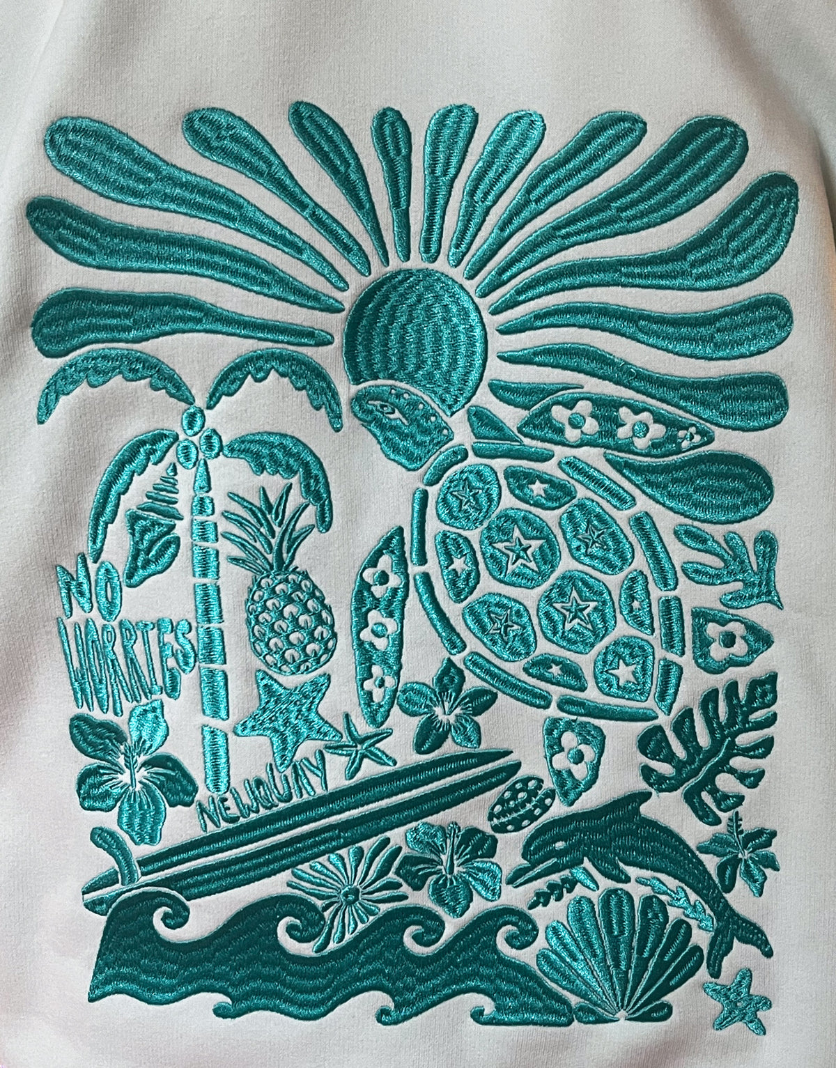 Adults Embroidered Turtle Hoodie-Mint