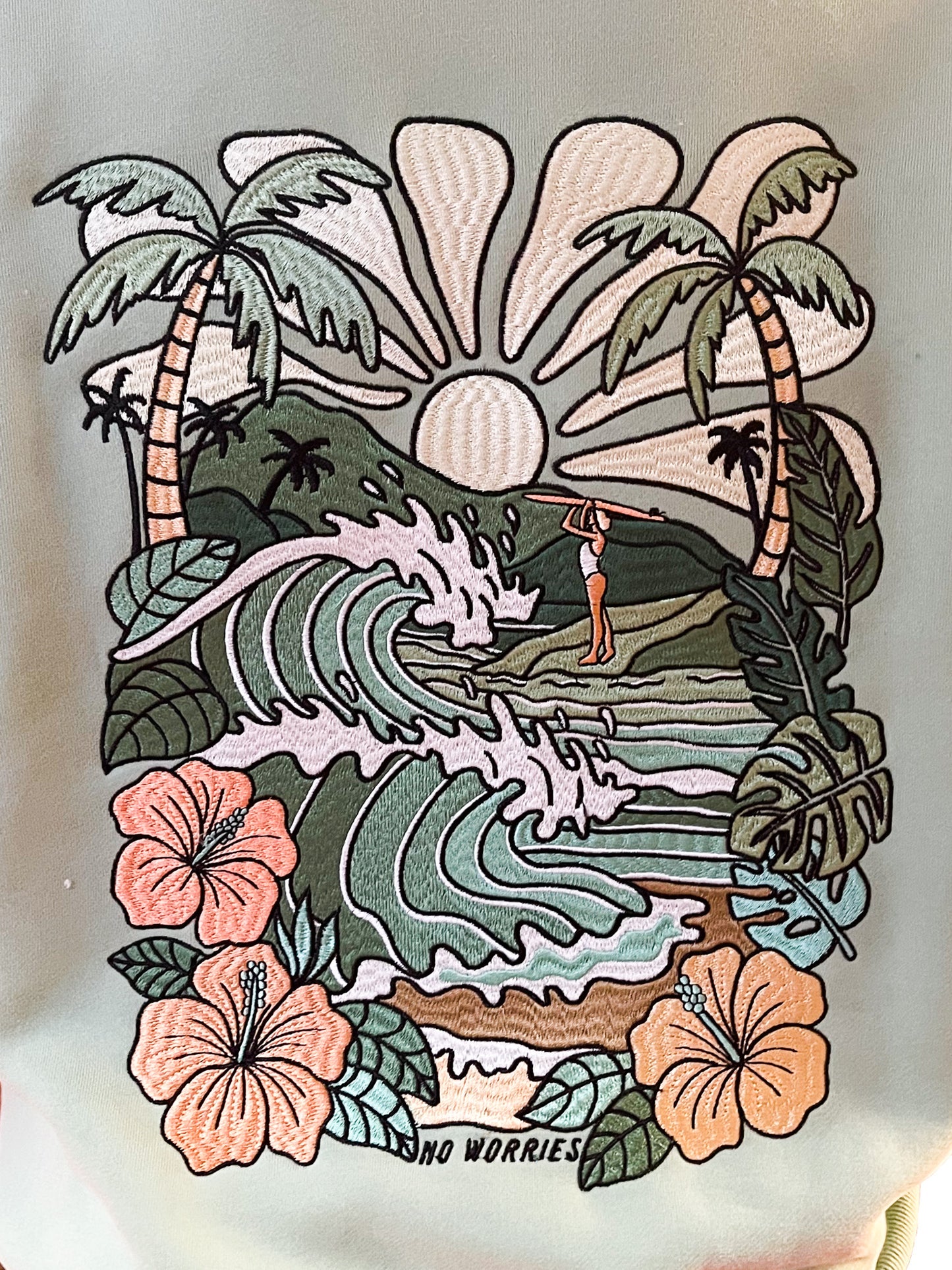 Adults Embroidered Sea Green Zip-Up Hoodie