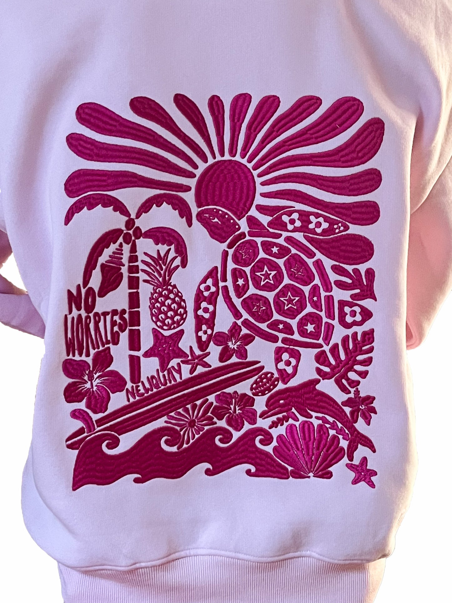 Adults Embroidered Island Bay Hoodie-Baby Pink