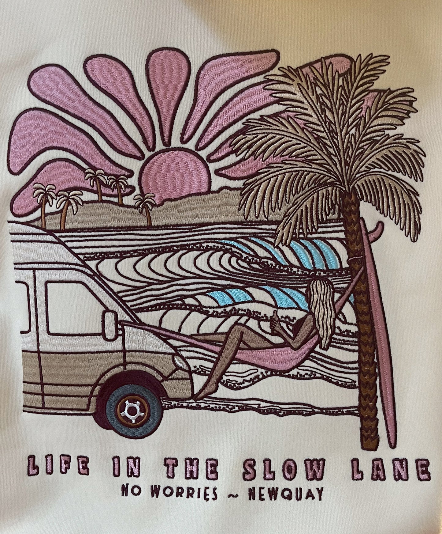 Adults Embroidered The Slow Lane Hoodie-Vanilla