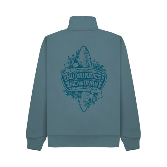 Premium Quarter Zip Surf Shop Sweatshirt - Ocean Blue