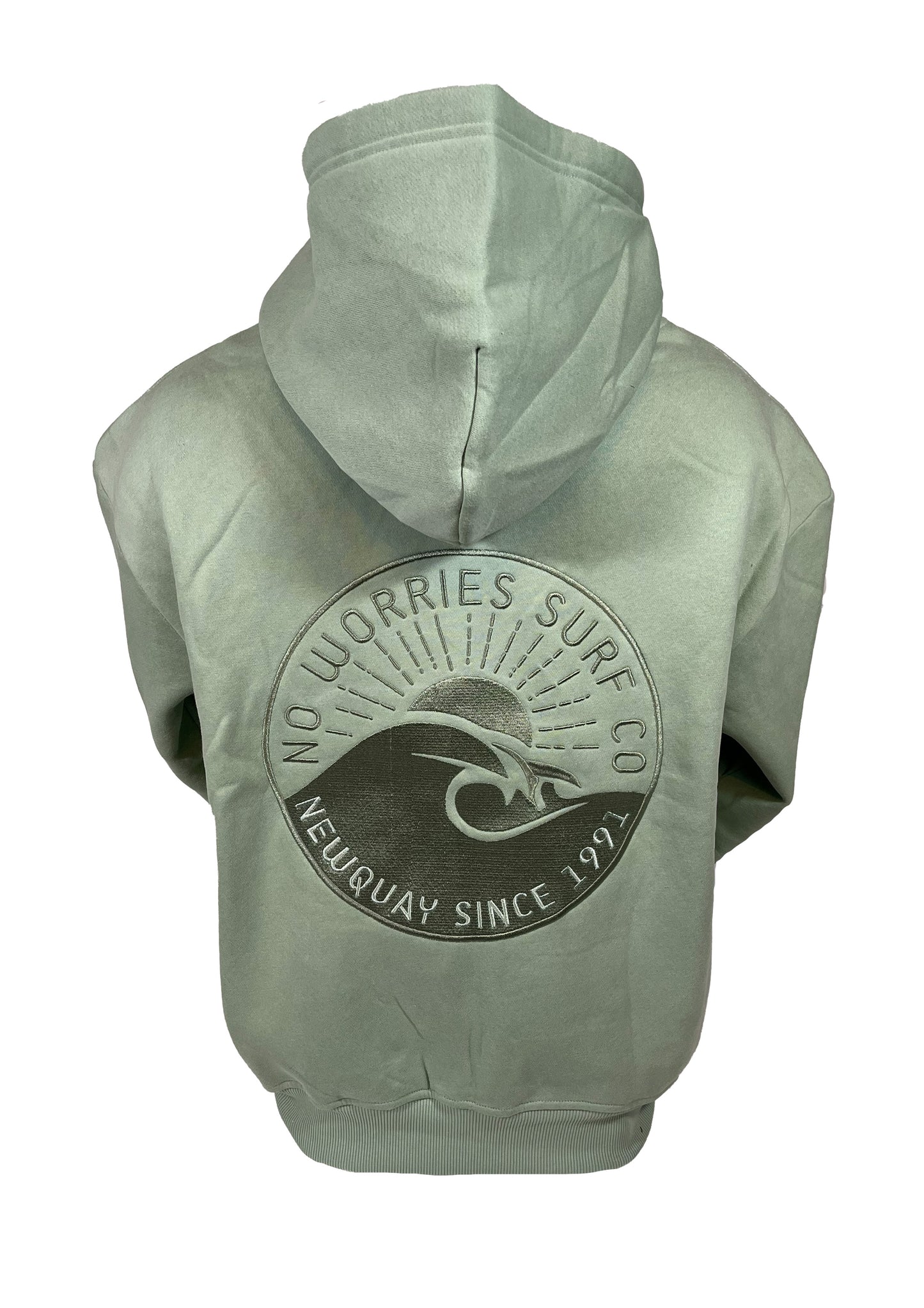 Adults Embroidered Wave Zip-Up Hoodie-Sage