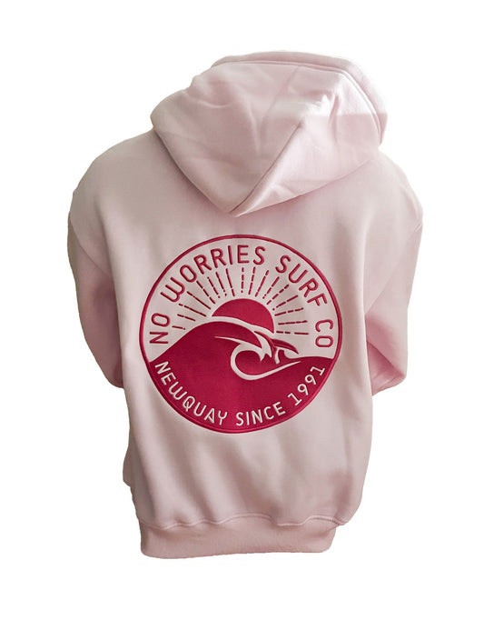 Adults Embroidered Wave Hoodie-Baby Pink
