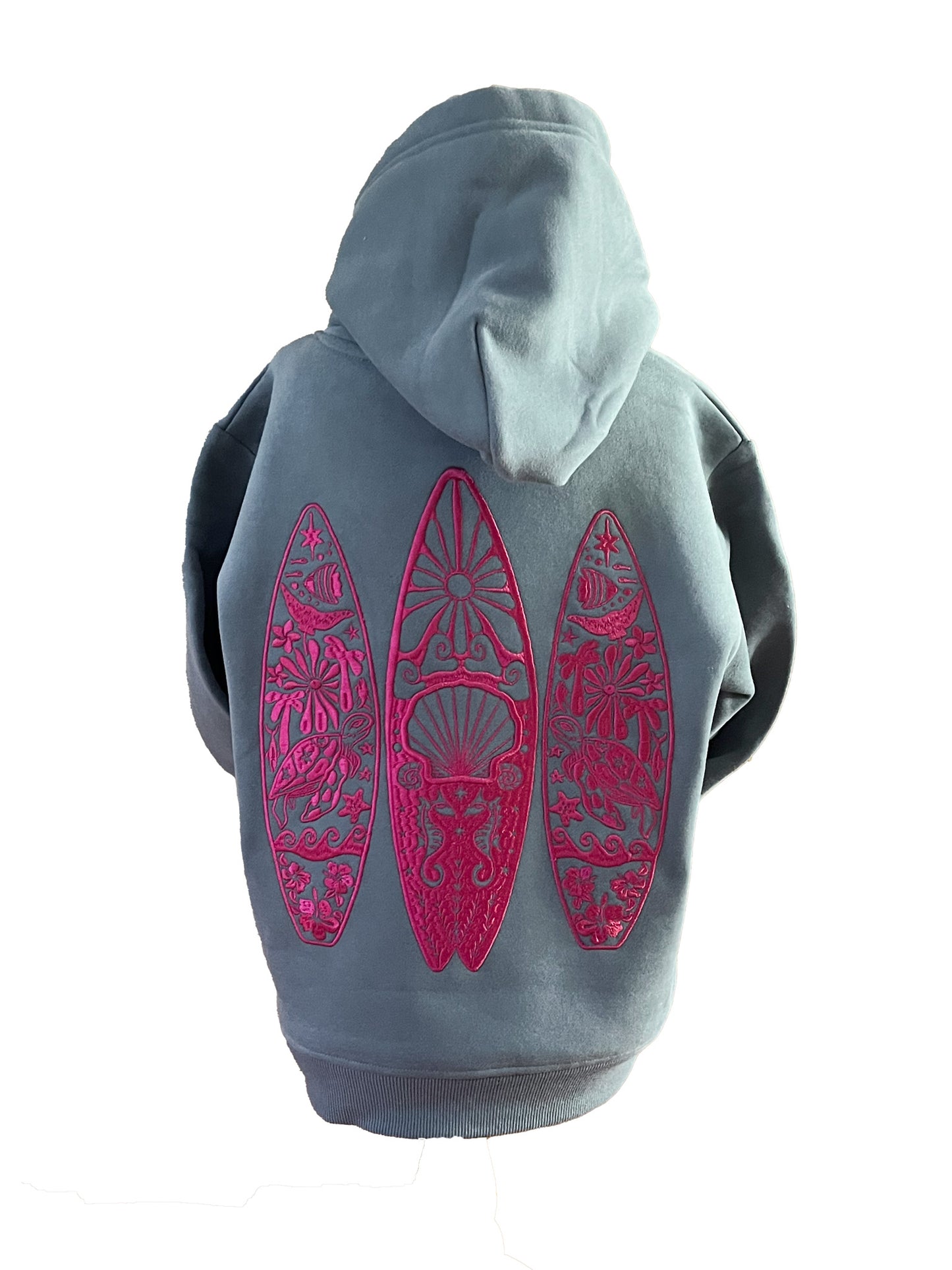 Kids Embroidered Shellscape Hoodie-Grey/Fuchsia