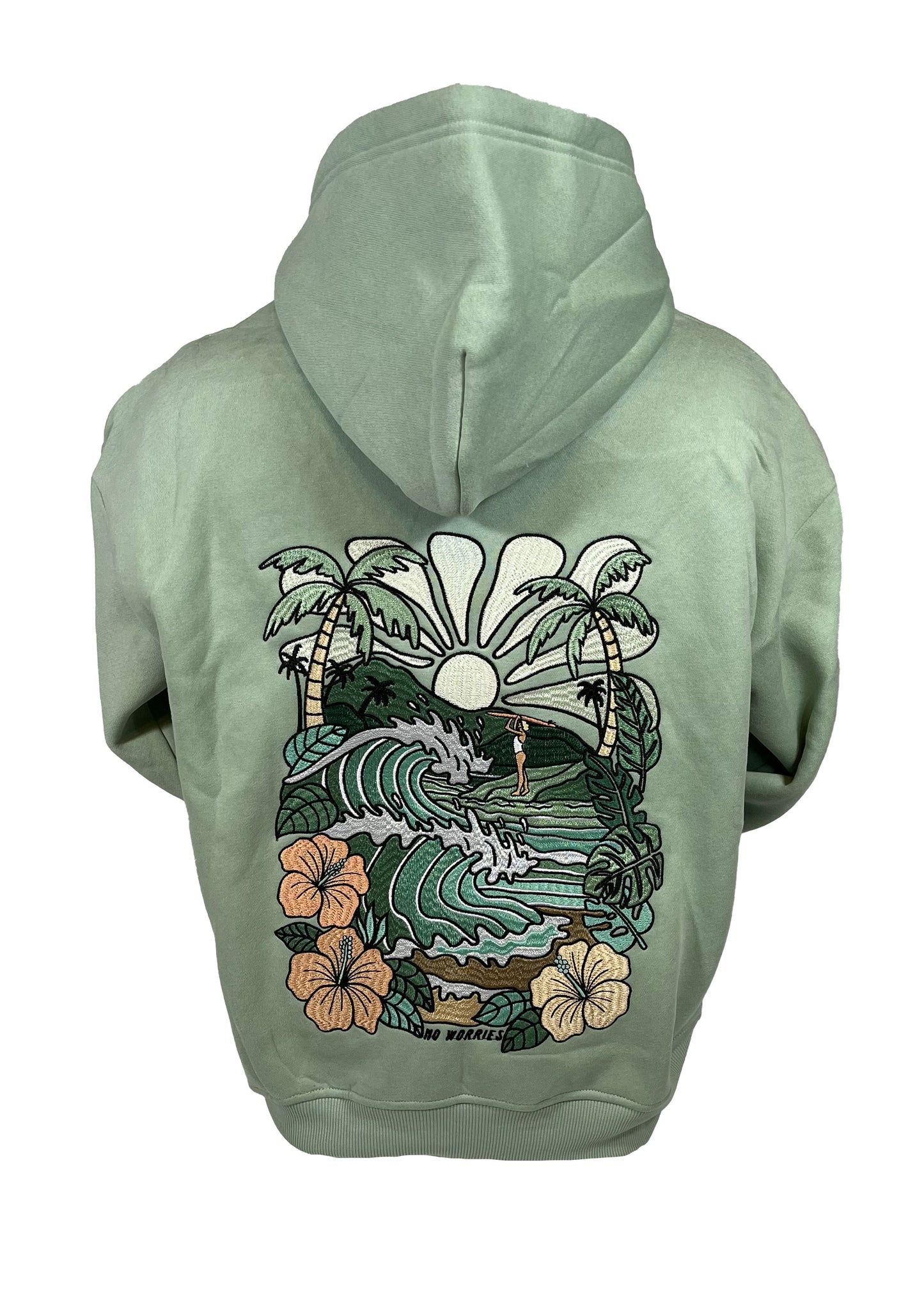 Adults Embroidered Sea Green Zip-Up Hoodie