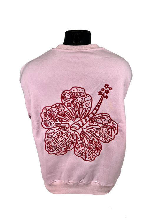Adults Embroidered Hibiscus Sweatshirt-Baby Pink