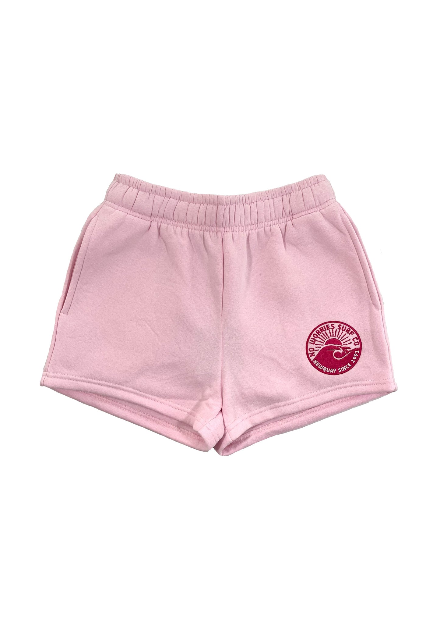 Adults Embroidered Wave Shorts-Baby Pink