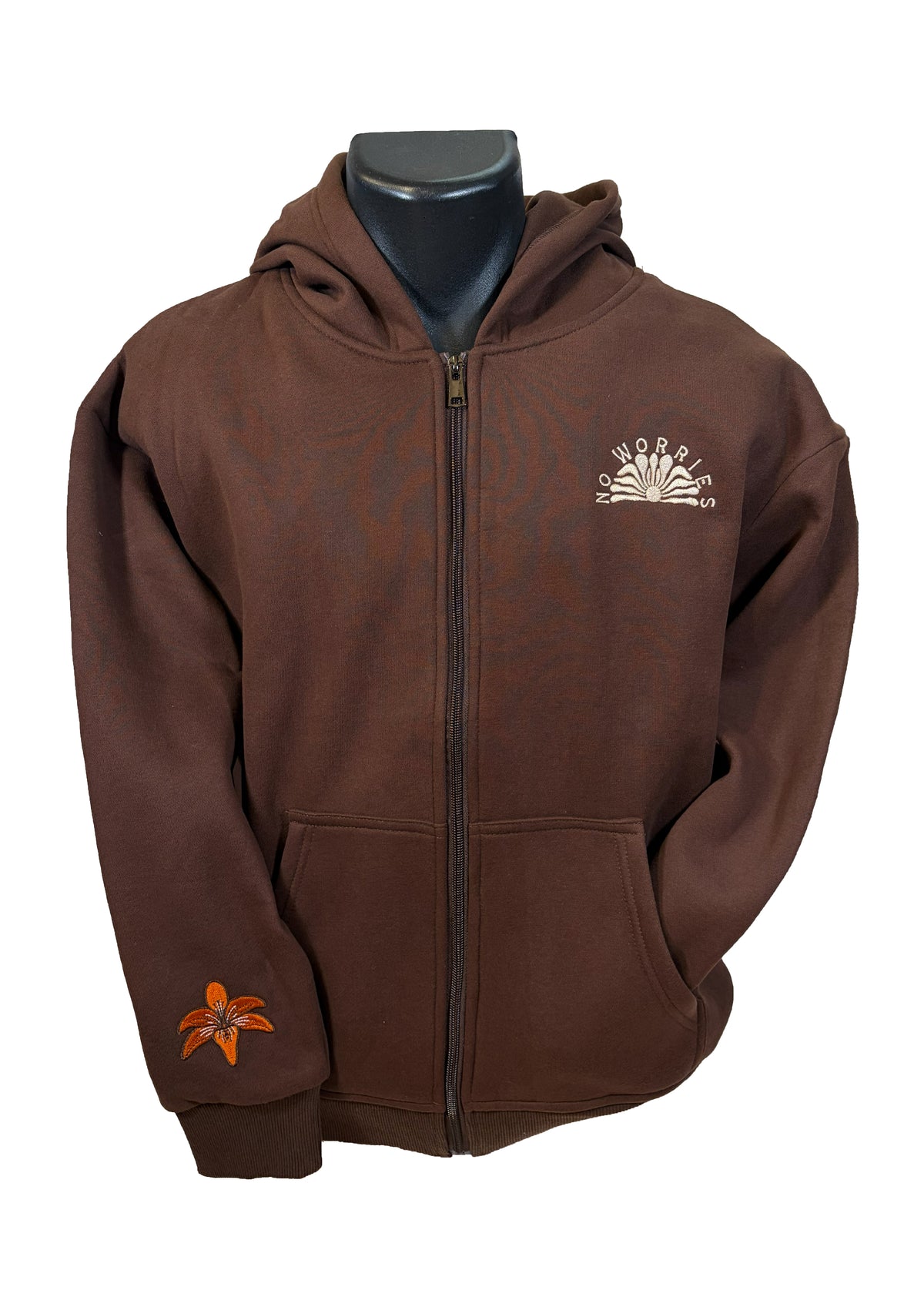 Adults Embroidered Floral Boards Zip-up-Chocolate