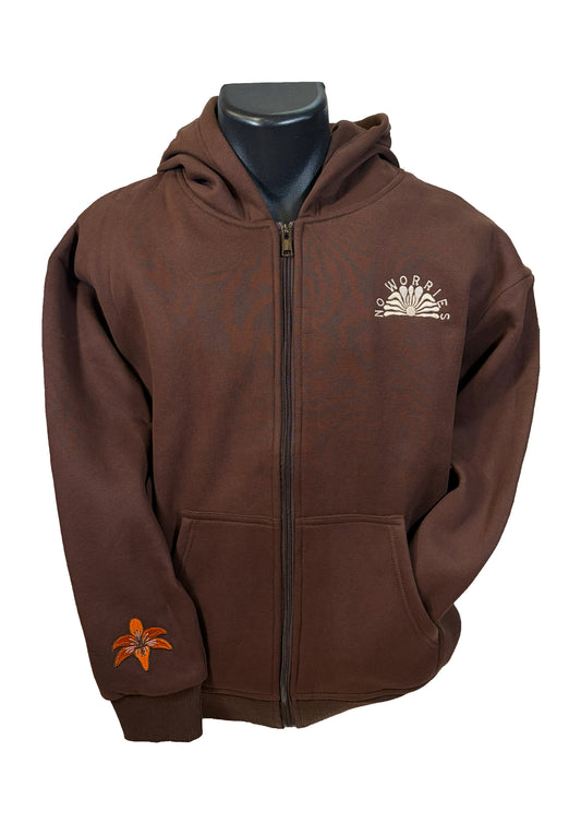 Adults Embroidered Floral Boards Zip-up-Chocolate