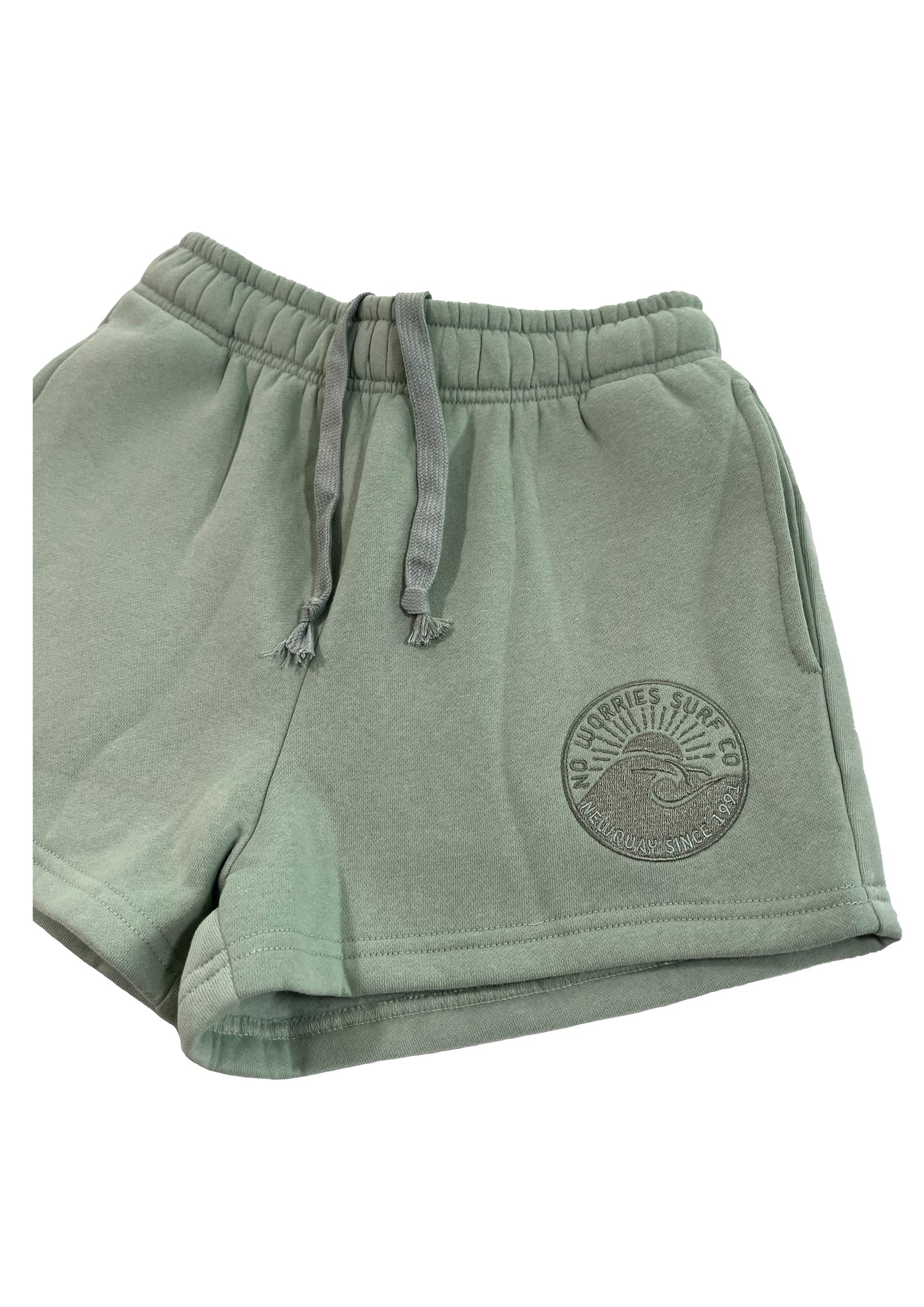 Adults Embroidered Wave Shorts-Sage