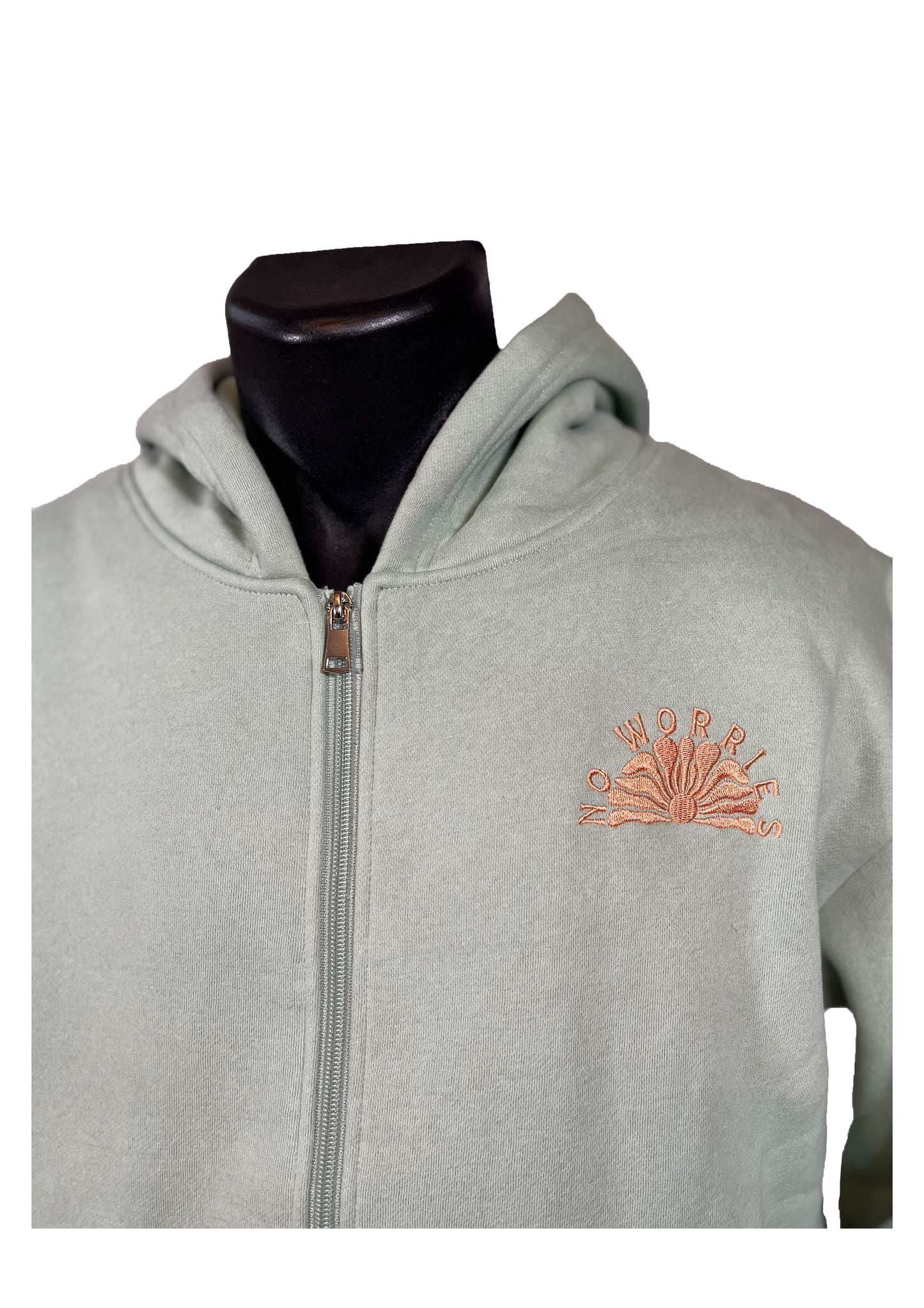 Adults Embroidered Sea Green Zip-Up Hoodie