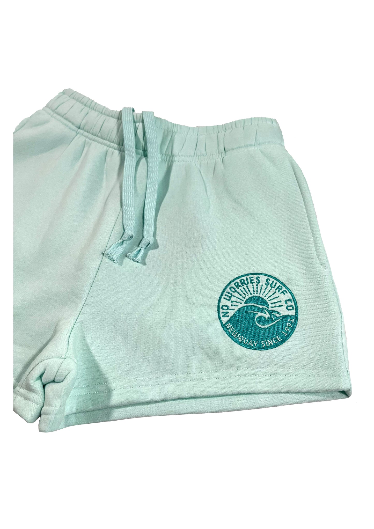 Adults Embroidered Wave Shorts-Mint