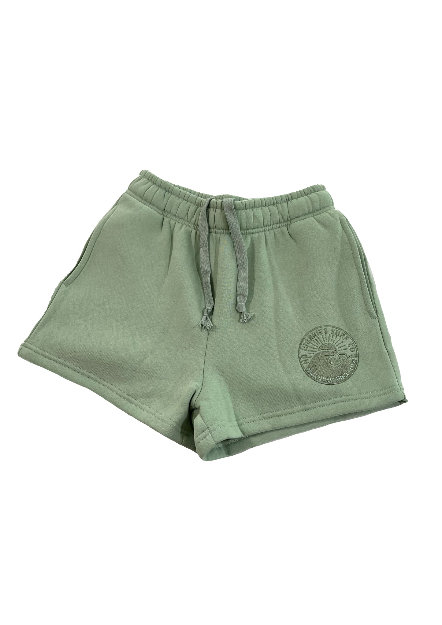Adults Embroidered Wave Shorts-Sage