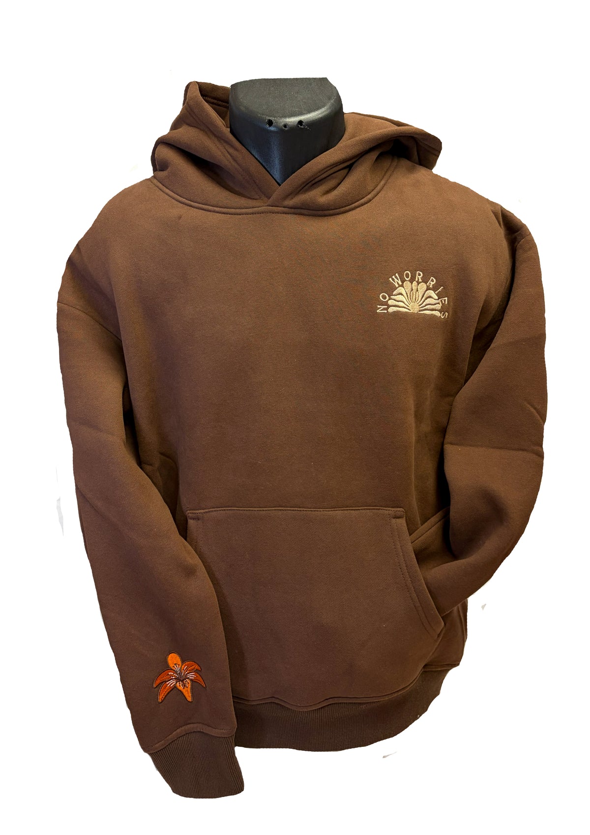 Adults Embroidered Floral Boards Hoodie- Chocolate