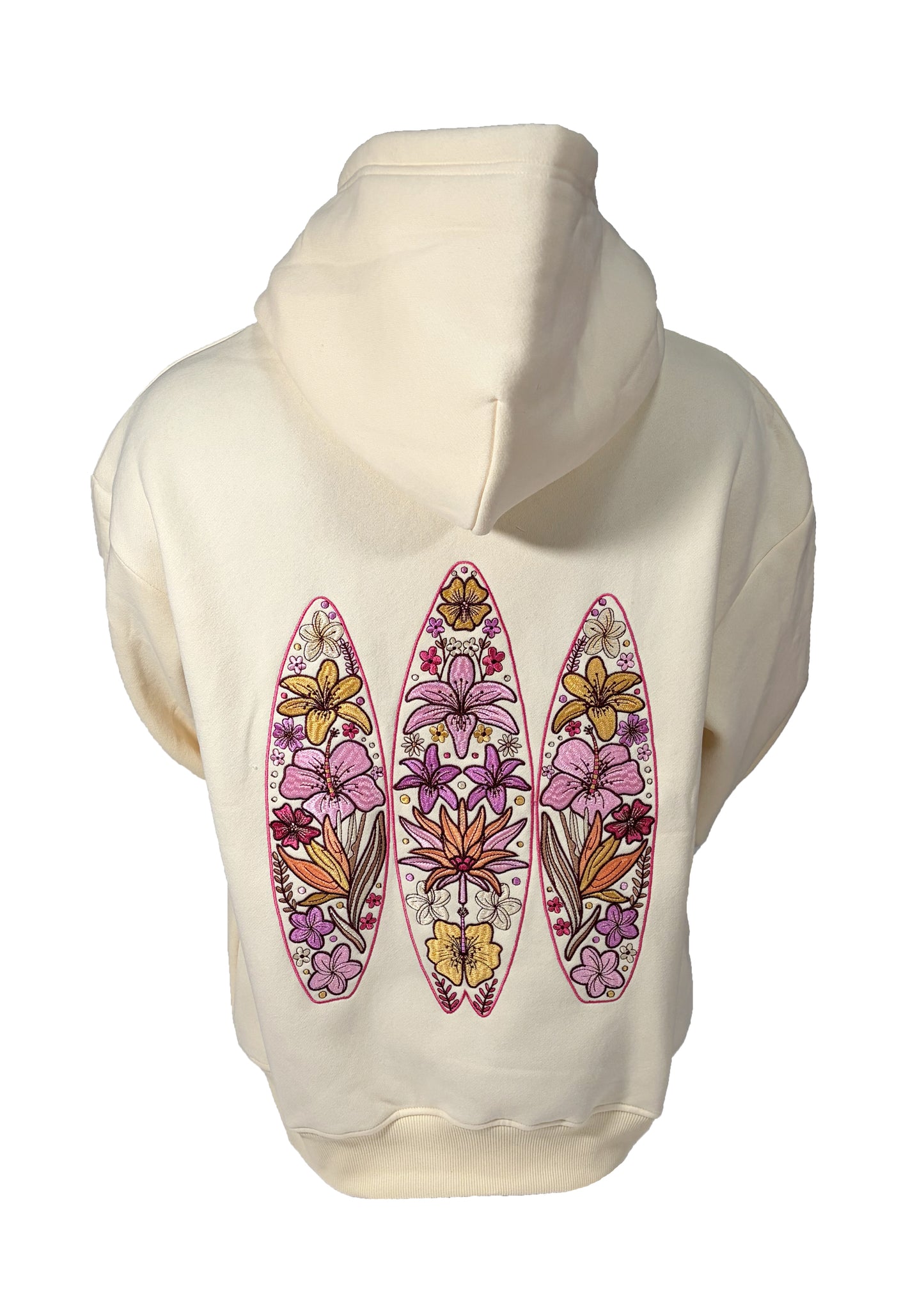 Adults Embroidered Floral Boards Hoodie- Vanilla