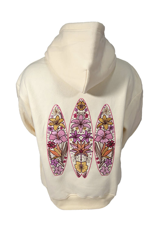 Adults Embroidered Floral Boards Hoodie- Vanilla