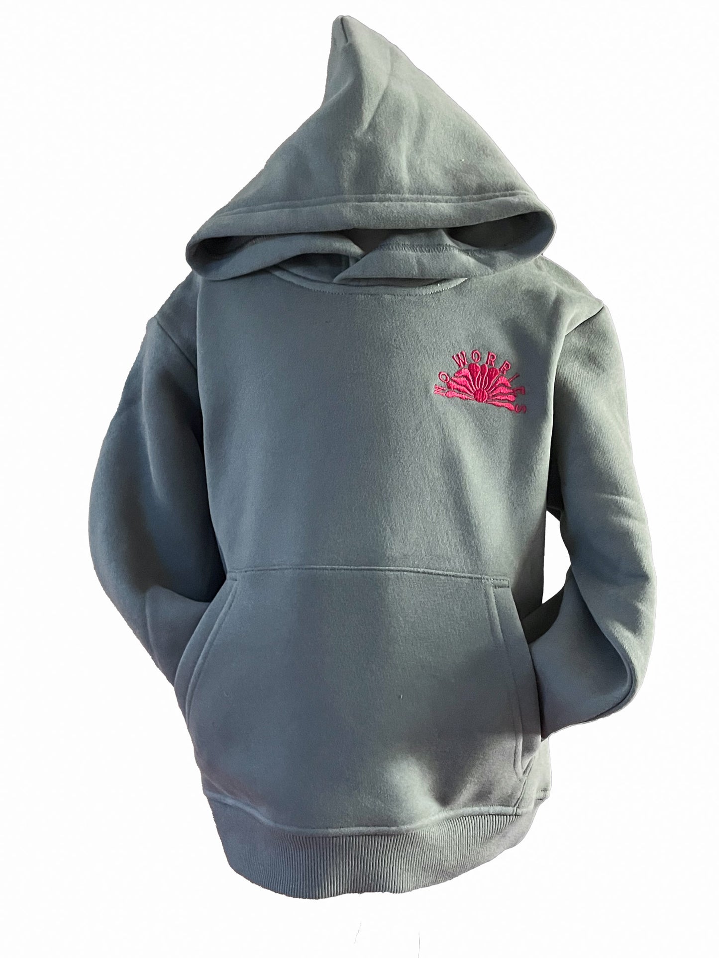 Kids Embroidered Shellscape Hoodie-Grey/Fuchsia