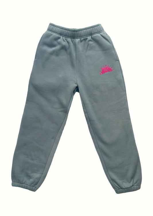 Adults Embroidered Coastline Joggers-Grey/Fuchsia