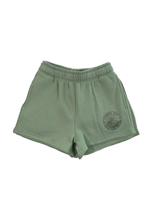 Adults Embroidered Wave Shorts-Sage
