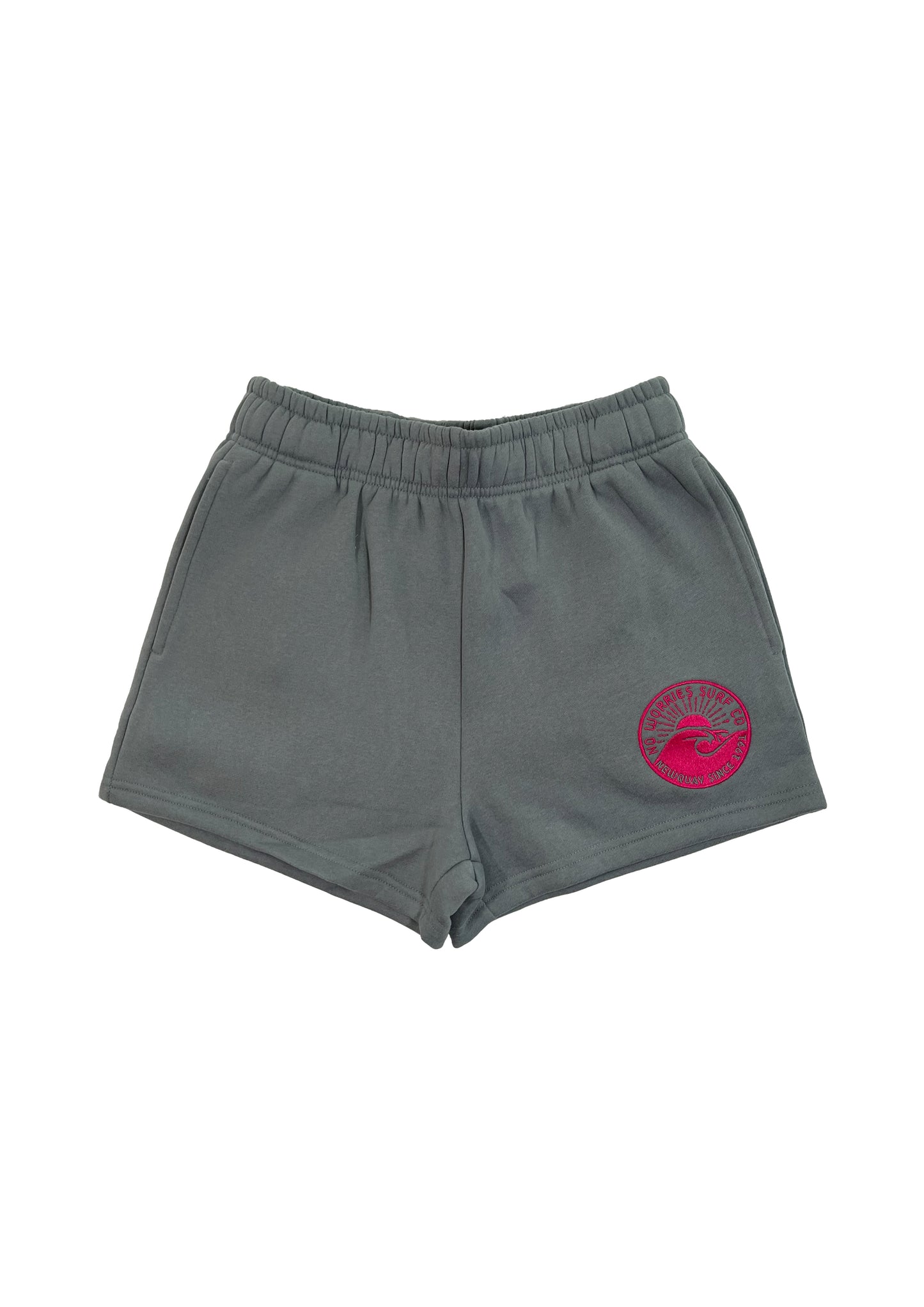 Adults Embroidered Wave Shorts-Grey