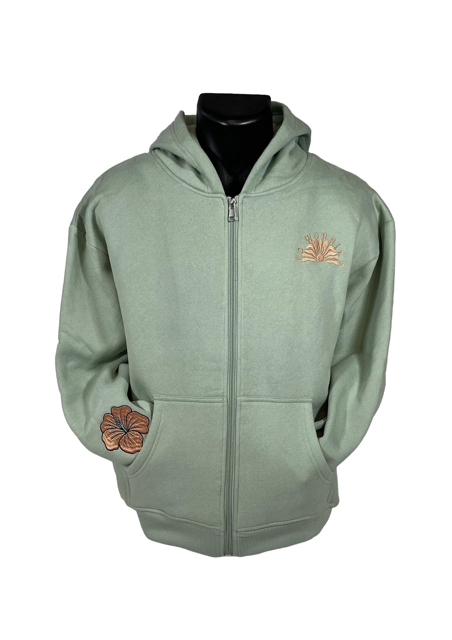 Adults Embroidered Sea Green Zip-Up Hoodie