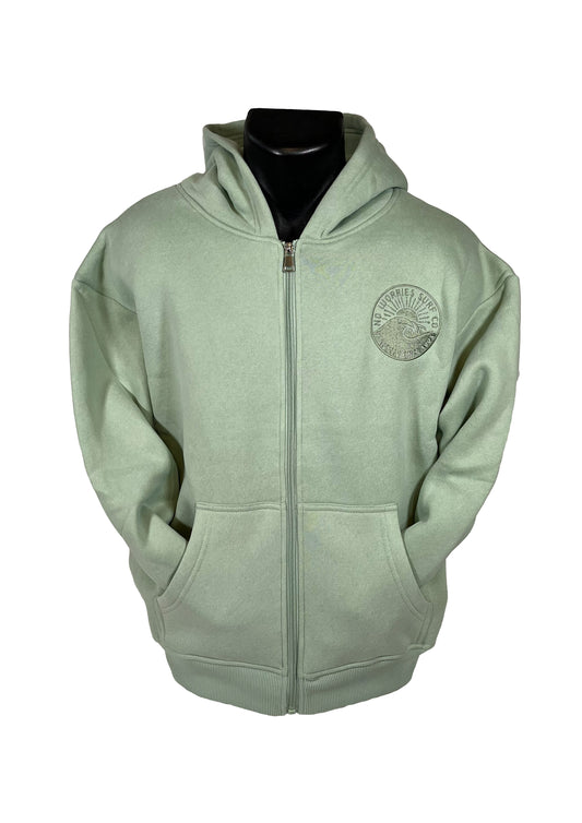 Adults Embroidered Wave Zip-Up Hoodie-Sage