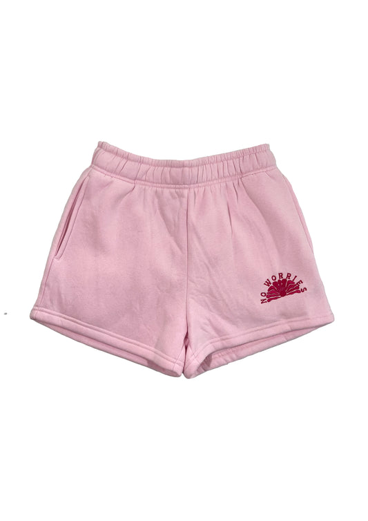 Adults Embroidered Coastline Shorts-Baby Pink