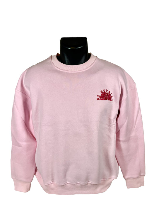 Adults Embroidered Hibiscus Sweatshirt-Baby Pink