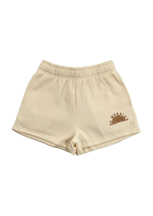 Adults Embroidered Coastline Shorts-Vanilla