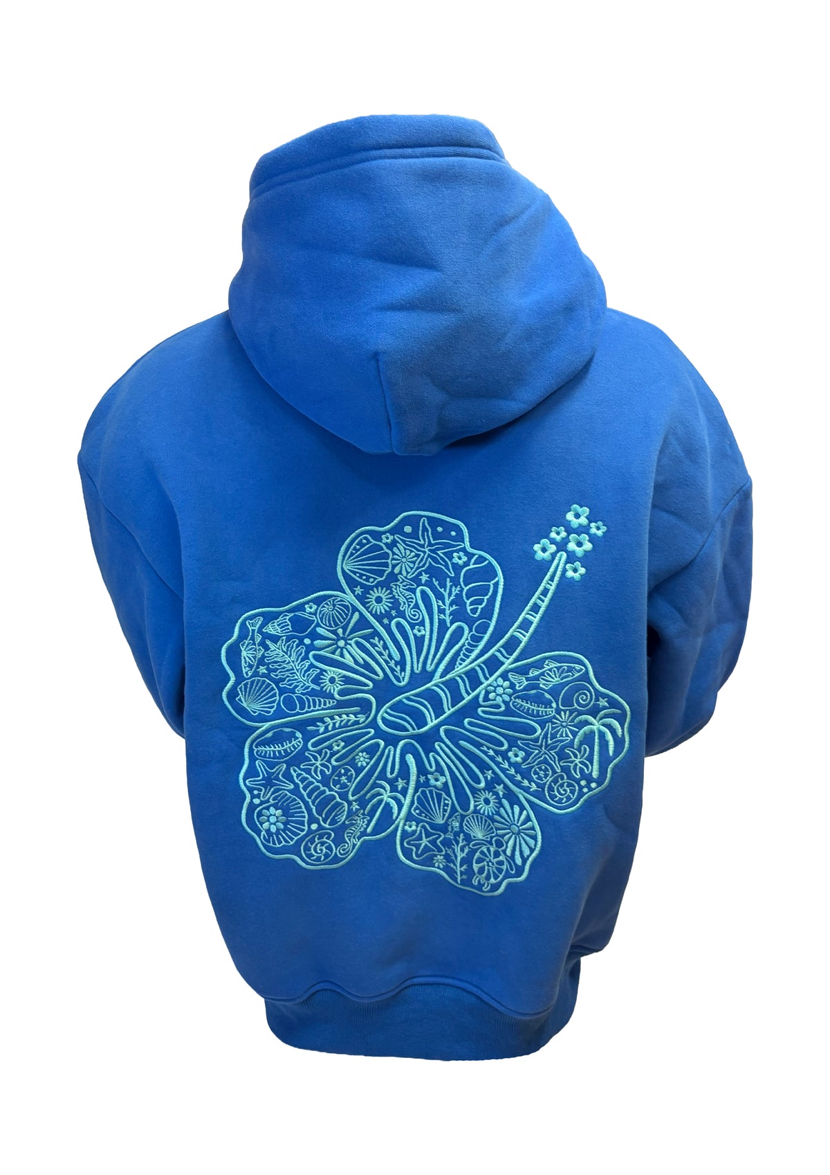 Adults Embroidered Hibiscus Hoodie-Royal Blue
