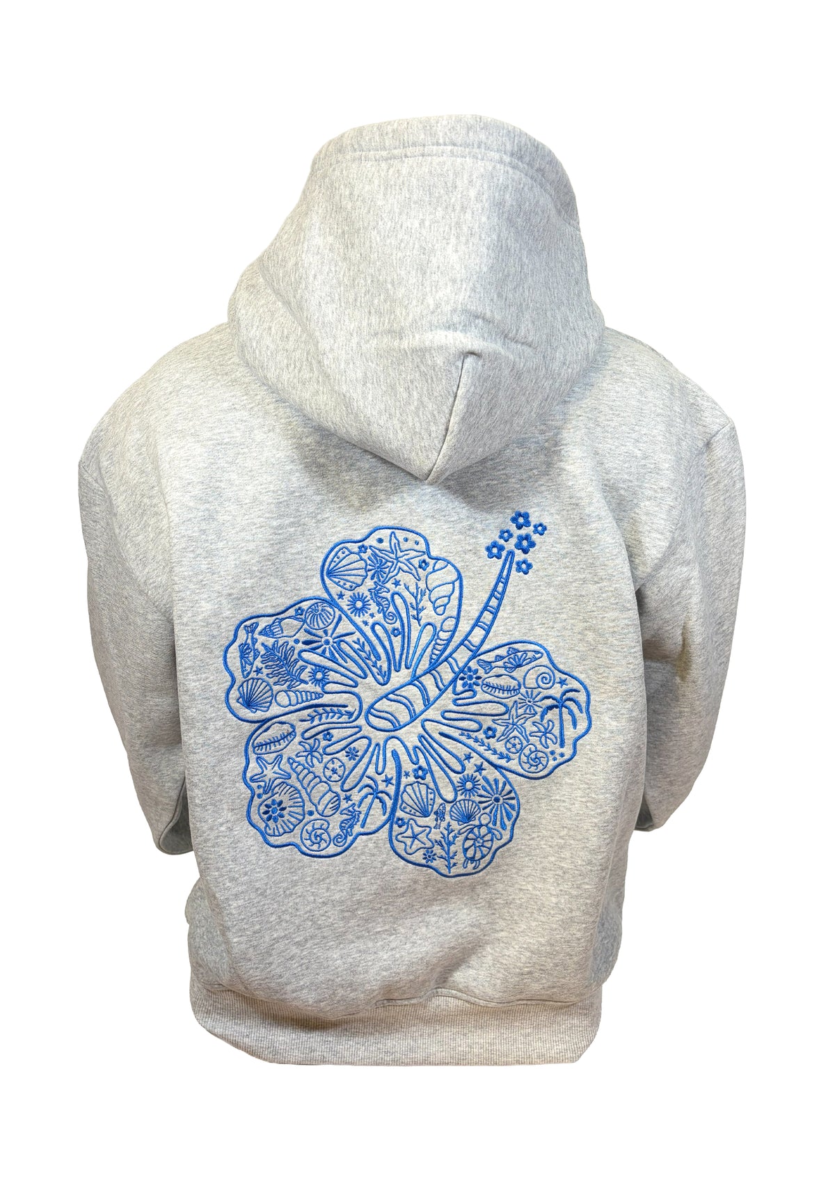 Adults Embroidered Hibiscus Hoodie-Heather Grey