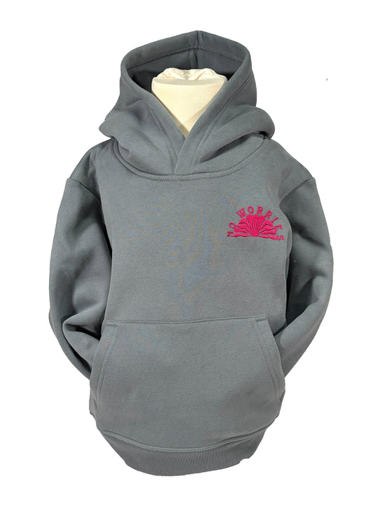 Kids Embroidered 3 Boards Hoodie-Grey/Fuchsia