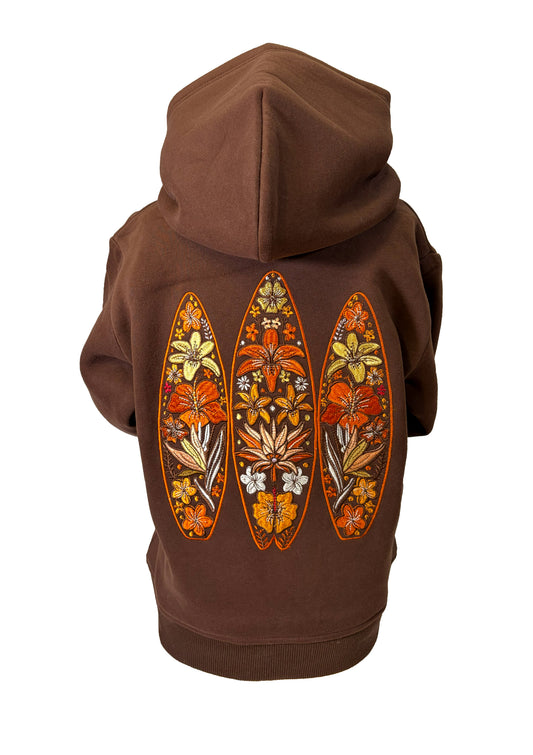 Kids Floral Boards Hoodie-Chocolate