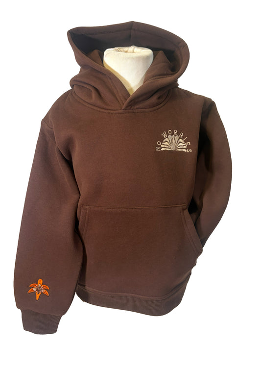 Kids Floral Boards Hoodie-Chocolate