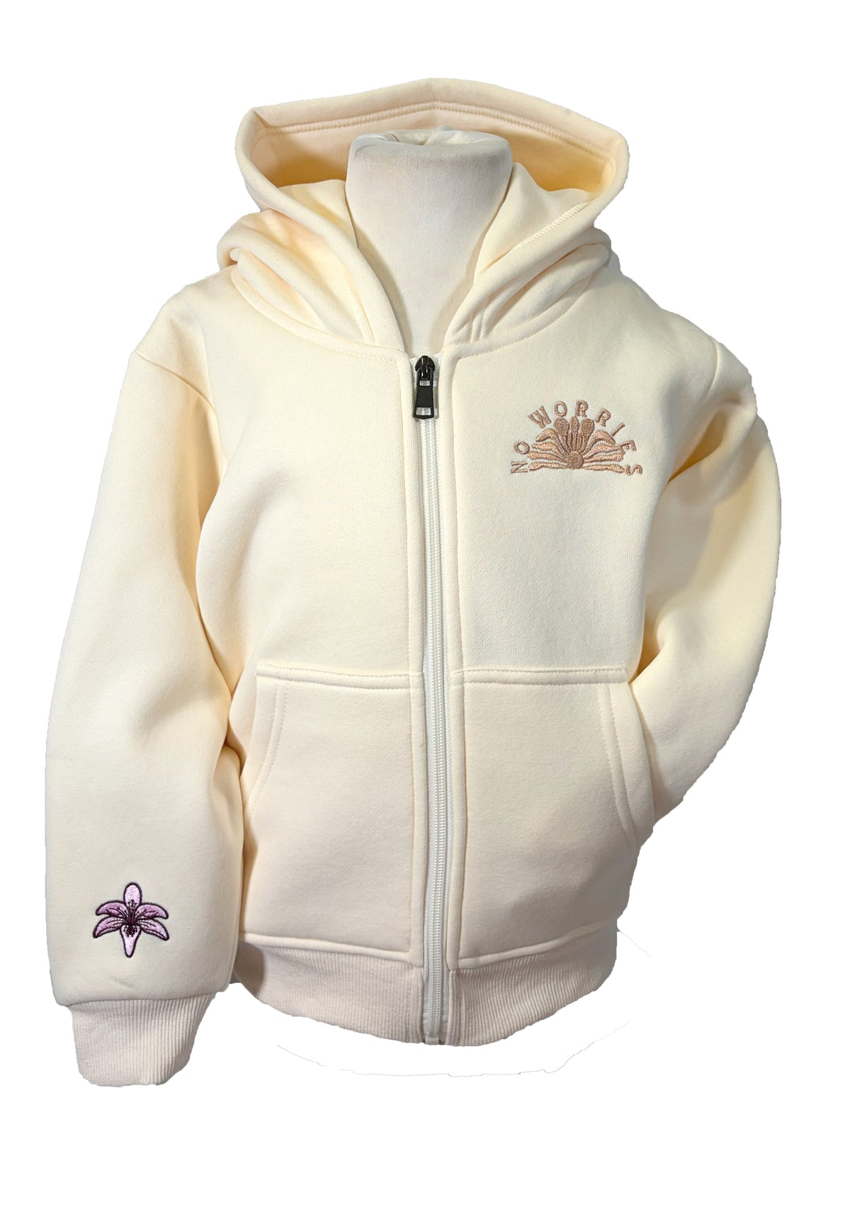 Kids Floral Boards Zip-Up Hoodie-Vanilla