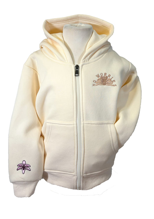 Kids Floral Boards Zip-Up Hoodie-Vanilla