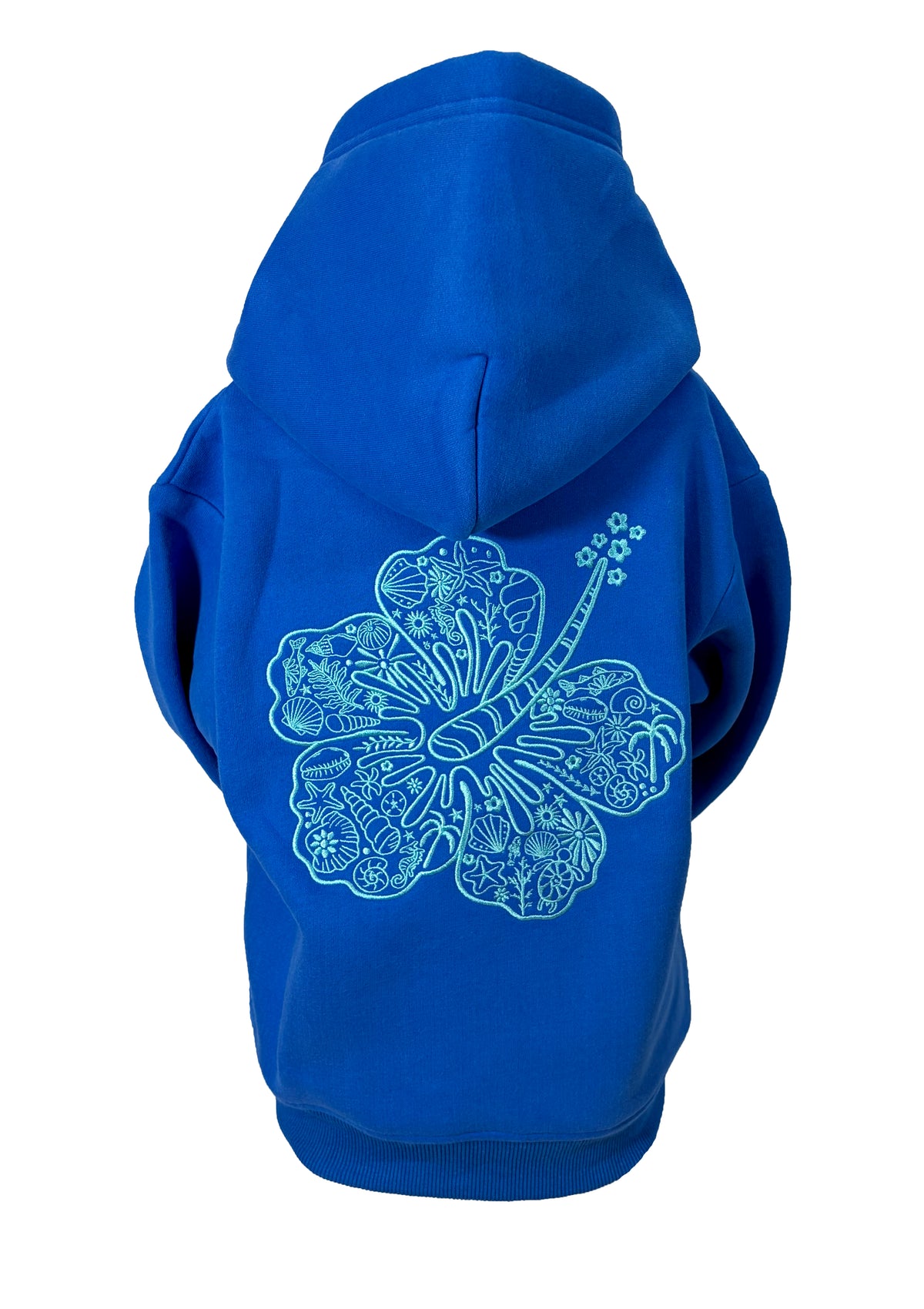 Kids Embroidered Hibiscus Hoodie-Royal Blue