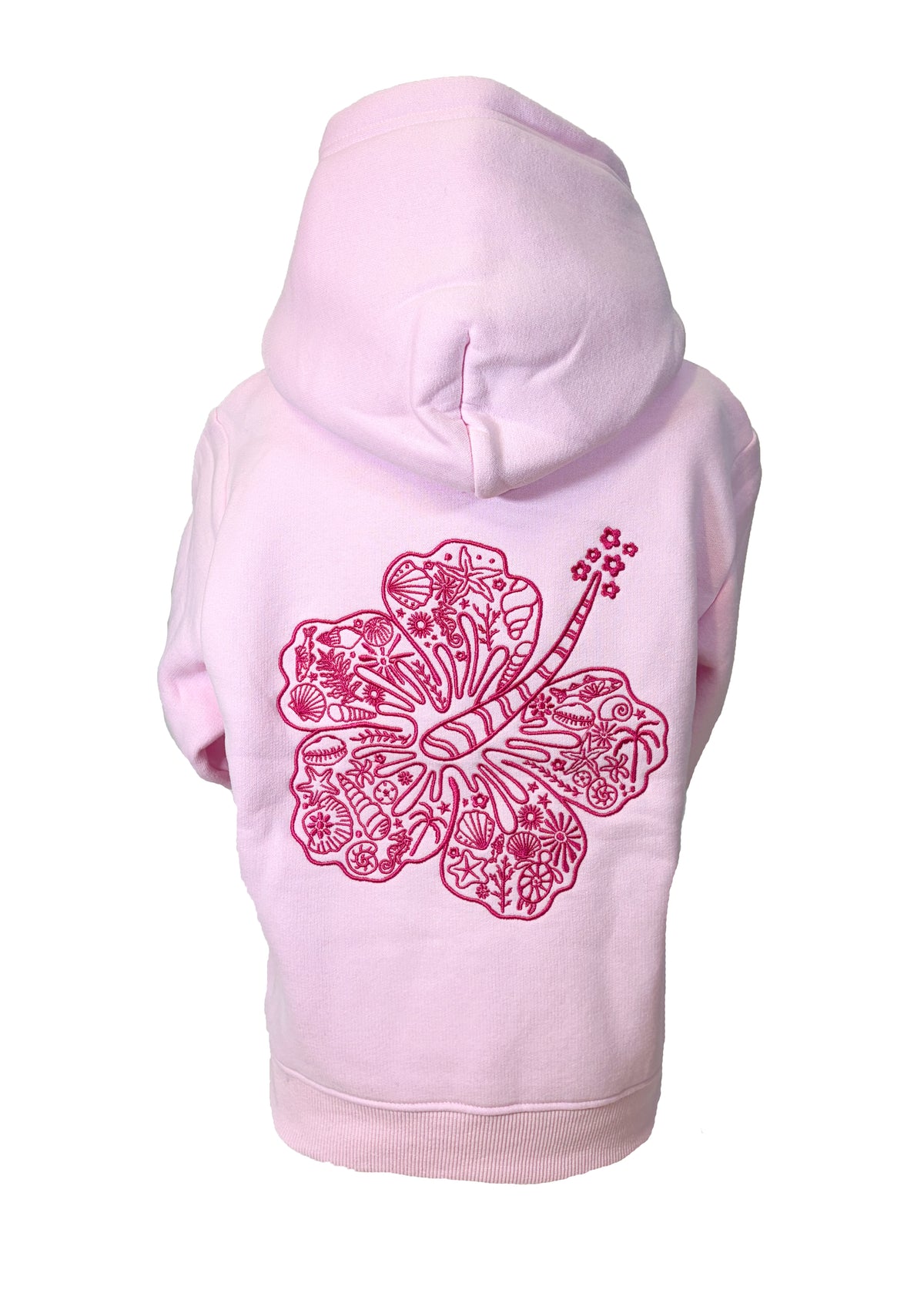 Kids Embroidered Hibiscus Hoodie-Pink
